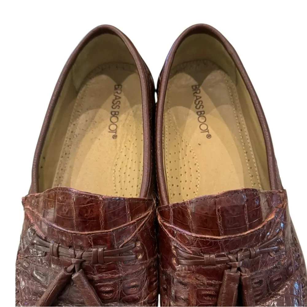 Brass Boot Men's Alligator Brown Slip-on Tassel Loafers 11.5